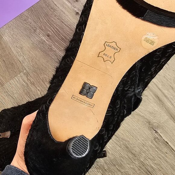 BCBGMaxAzria Ven Ankle Boots Heel Zip Pony Hair Black 8.5B edgy glam rock - Picture 4 of 10